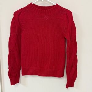 Nordstrom: Girls Cherry Red Sweater with Cable Knit Sleeves, Size L (10/12)